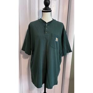 Carhartt Henley TShirt Men’s Medium Green Work Shirt Durable Short Sleeve